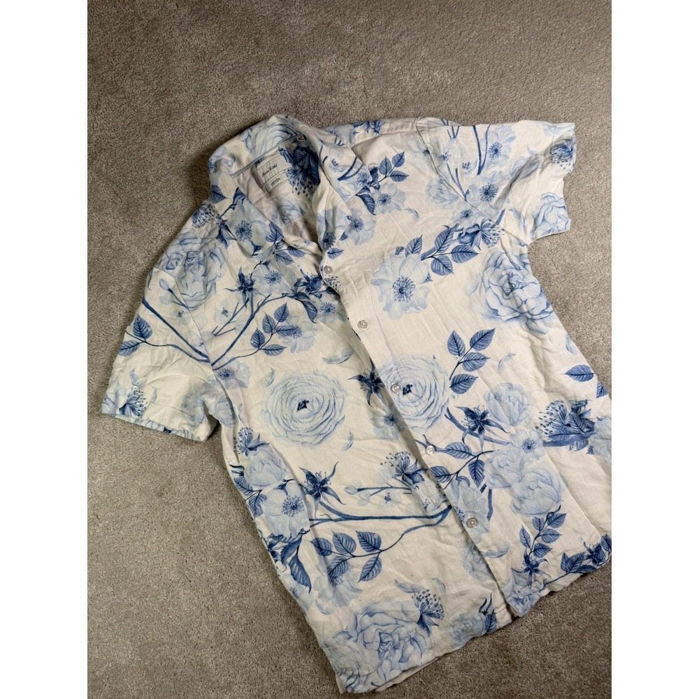 Porter & Ash Button Up Shirt Men's M Linen Floral Hawaiian Shirt Casual Comfort
